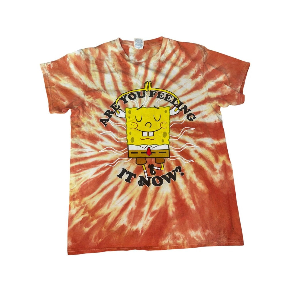 VtG Y2K SpongeBob SquarePants Tie Dye Shirt Orange Are You Feeling It Now Medium